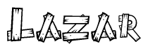 The clipart image shows the name Lazar stylized to look as if it has been constructed out of wooden planks or logs. Each letter is designed to resemble pieces of wood.