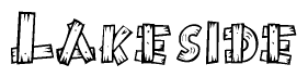 The clipart image shows the name Lakeside stylized to look like it is constructed out of separate wooden planks or boards, with each letter having wood grain and plank-like details.