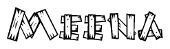 The image contains the name Meena written in a decorative, stylized font with a hand-drawn appearance. The lines are made up of what appears to be planks of wood, which are nailed together
