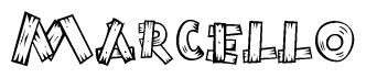 The clipart image shows the name Marcello stylized to look like it is constructed out of separate wooden planks or boards, with each letter having wood grain and plank-like details.