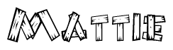 The clipart image shows the name Mattie stylized to look like it is constructed out of separate wooden planks or boards, with each letter having wood grain and plank-like details.