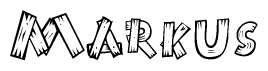 The clipart image shows the name Markus stylized to look like it is constructed out of separate wooden planks or boards, with each letter having wood grain and plank-like details.