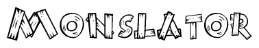 The clipart image shows the name Monslator stylized to look like it is constructed out of separate wooden planks or boards, with each letter having wood grain and plank-like details.