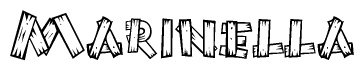 The image contains the name Marinella written in a decorative, stylized font with a hand-drawn appearance. The lines are made up of what appears to be planks of wood, which are nailed together
