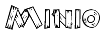 The clipart image shows the name Minio stylized to look like it is constructed out of separate wooden planks or boards, with each letter having wood grain and plank-like details.