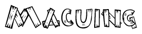 The clipart image shows the name Macuing stylized to look like it is constructed out of separate wooden planks or boards, with each letter having wood grain and plank-like details.