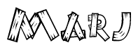 The image contains the name Marj written in a decorative, stylized font with a hand-drawn appearance. The lines are made up of what appears to be planks of wood, which are nailed together