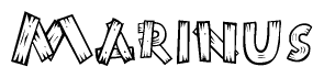 The image contains the name Marinus written in a decorative, stylized font with a hand-drawn appearance. The lines are made up of what appears to be planks of wood, which are nailed together