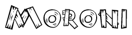 The clipart image shows the name Moroni stylized to look as if it has been constructed out of wooden planks or logs. Each letter is designed to resemble pieces of wood.