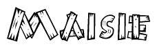 The image contains the name Maisie written in a decorative, stylized font with a hand-drawn appearance. The lines are made up of what appears to be planks of wood, which are nailed together