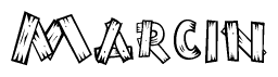 The clipart image shows the name Marcin stylized to look like it is constructed out of separate wooden planks or boards, with each letter having wood grain and plank-like details.