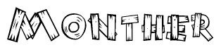 The clipart image shows the name Monther stylized to look like it is constructed out of separate wooden planks or boards, with each letter having wood grain and plank-like details.