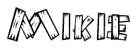 The clipart image shows the name Mikie stylized to look as if it has been constructed out of wooden planks or logs. Each letter is designed to resemble pieces of wood.