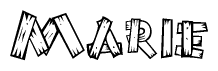 The image contains the name Marie written in a decorative, stylized font with a hand-drawn appearance. The lines are made up of what appears to be planks of wood, which are nailed together