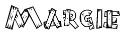 The image contains the name Margie written in a decorative, stylized font with a hand-drawn appearance. The lines are made up of what appears to be planks of wood, which are nailed together