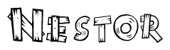 The clipart image shows the name Nestor stylized to look as if it has been constructed out of wooden planks or logs. Each letter is designed to resemble pieces of wood.