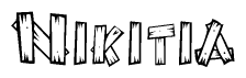 The image contains the name Nikitia written in a decorative, stylized font with a hand-drawn appearance. The lines are made up of what appears to be planks of wood, which are nailed together