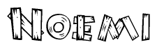 The image contains the name Noemi written in a decorative, stylized font with a hand-drawn appearance. The lines are made up of what appears to be planks of wood, which are nailed together