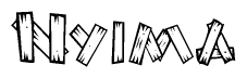 The clipart image shows the name Nyima stylized to look as if it has been constructed out of wooden planks or logs. Each letter is designed to resemble pieces of wood.