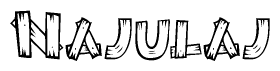 The clipart image shows the name Najulaj stylized to look like it is constructed out of separate wooden planks or boards, with each letter having wood grain and plank-like details.