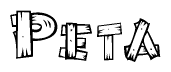 The image contains the name Peta written in a decorative, stylized font with a hand-drawn appearance. The lines are made up of what appears to be planks of wood, which are nailed together