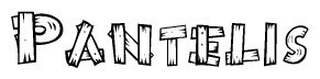 The image contains the name Pantelis written in a decorative, stylized font with a hand-drawn appearance. The lines are made up of what appears to be planks of wood, which are nailed together