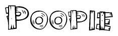 The clipart image shows the name Poopie stylized to look like it is constructed out of separate wooden planks or boards, with each letter having wood grain and plank-like details.