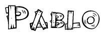 The image contains the name Pablo written in a decorative, stylized font with a hand-drawn appearance. The lines are made up of what appears to be planks of wood, which are nailed together