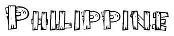 The image contains the name Philippine written in a decorative, stylized font with a hand-drawn appearance. The lines are made up of what appears to be planks of wood, which are nailed together