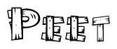 The clipart image shows the name Peet stylized to look like it is constructed out of separate wooden planks or boards, with each letter having wood grain and plank-like details.