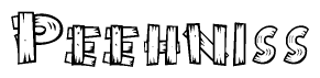 The clipart image shows the name Peehniss stylized to look like it is constructed out of separate wooden planks or boards, with each letter having wood grain and plank-like details.