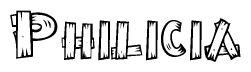 The clipart image shows the name Philicia stylized to look like it is constructed out of separate wooden planks or boards, with each letter having wood grain and plank-like details.