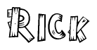 The clipart image shows the name Rick stylized to look as if it has been constructed out of wooden planks or logs. Each letter is designed to resemble pieces of wood.