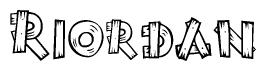 The clipart image shows the name Riordan stylized to look as if it has been constructed out of wooden planks or logs. Each letter is designed to resemble pieces of wood.