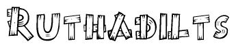The clipart image shows the name Ruthadilts stylized to look as if it has been constructed out of wooden planks or logs. Each letter is designed to resemble pieces of wood.