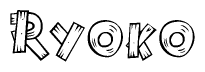 The clipart image shows the name Ryoko stylized to look like it is constructed out of separate wooden planks or boards, with each letter having wood grain and plank-like details.