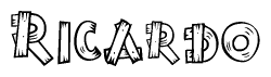 The clipart image shows the name Ricardo stylized to look as if it has been constructed out of wooden planks or logs. Each letter is designed to resemble pieces of wood.