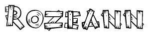 The clipart image shows the name Rozeann stylized to look as if it has been constructed out of wooden planks or logs. Each letter is designed to resemble pieces of wood.
