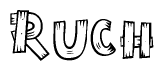The clipart image shows the name Ruch stylized to look like it is constructed out of separate wooden planks or boards, with each letter having wood grain and plank-like details.