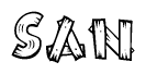 The clipart image shows the name San stylized to look like it is constructed out of separate wooden planks or boards, with each letter having wood grain and plank-like details.