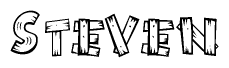 The clipart image shows the name Steven stylized to look as if it has been constructed out of wooden planks or logs. Each letter is designed to resemble pieces of wood.