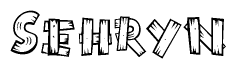 The image contains the name Sehryn written in a decorative, stylized font with a hand-drawn appearance. The lines are made up of what appears to be planks of wood, which are nailed together