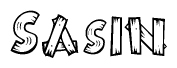 The clipart image shows the name Sasin stylized to look like it is constructed out of separate wooden planks or boards, with each letter having wood grain and plank-like details.