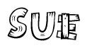 The clipart image shows the name Sue stylized to look like it is constructed out of separate wooden planks or boards, with each letter having wood grain and plank-like details.