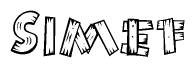 The image contains the name Simef written in a decorative, stylized font with a hand-drawn appearance. The lines are made up of what appears to be planks of wood, which are nailed together