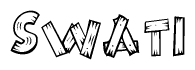 The clipart image shows the name Swati stylized to look as if it has been constructed out of wooden planks or logs. Each letter is designed to resemble pieces of wood.