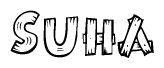 The clipart image shows the name Suha stylized to look like it is constructed out of separate wooden planks or boards, with each letter having wood grain and plank-like details.