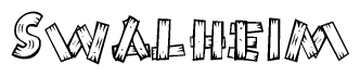 The clipart image shows the name Swalheim stylized to look like it is constructed out of separate wooden planks or boards, with each letter having wood grain and plank-like details.