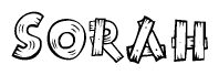 The clipart image shows the name Sorah stylized to look like it is constructed out of separate wooden planks or boards, with each letter having wood grain and plank-like details.