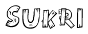The image contains the name Sukri written in a decorative, stylized font with a hand-drawn appearance. The lines are made up of what appears to be planks of wood, which are nailed together